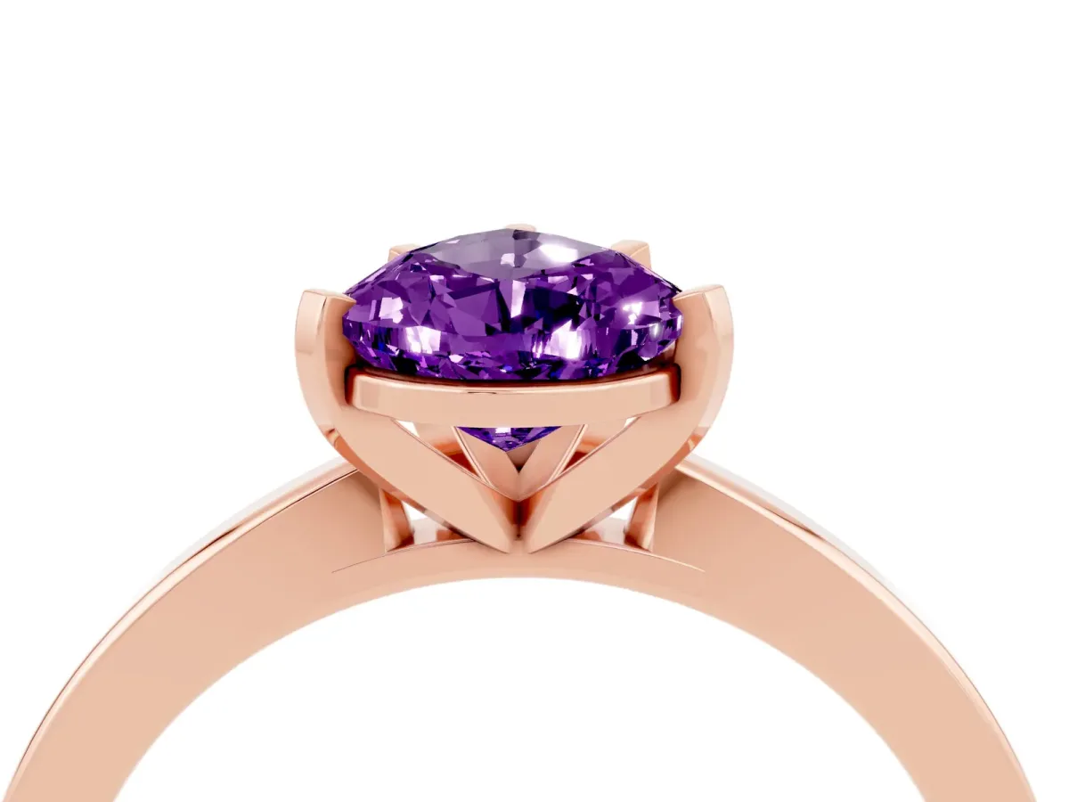 Pear Cut Amethyst Solitaire Engagement Ring with Classic Band and Four-Prong Setting Rose gold