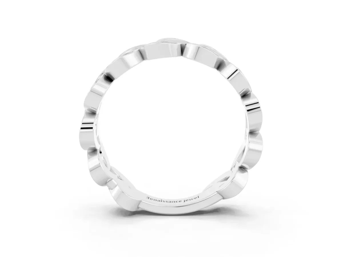 Pavé Round Moissanite Interlocking Eternity Band with Bezel Prong Setting Silver