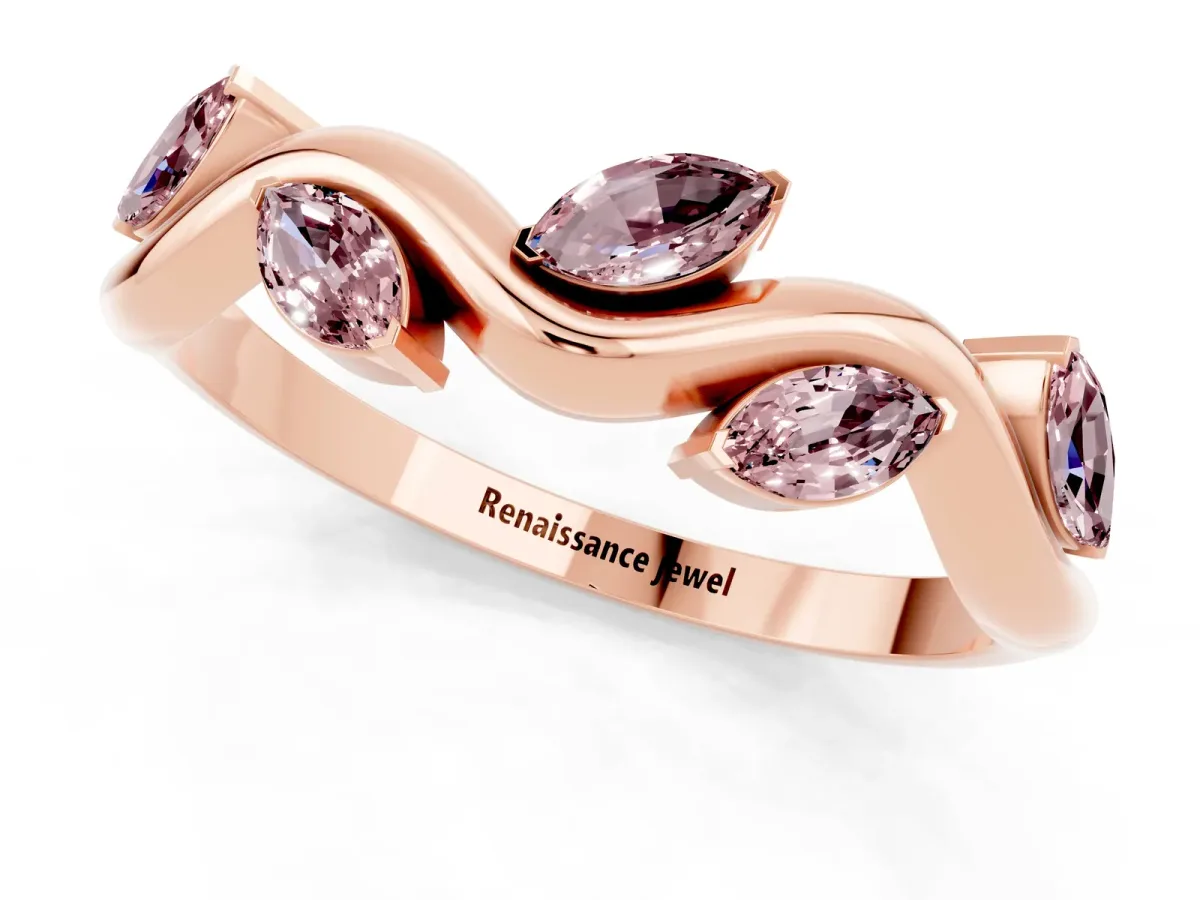 Marquise Morganite Twisted Band with Prong Setting Rose gold