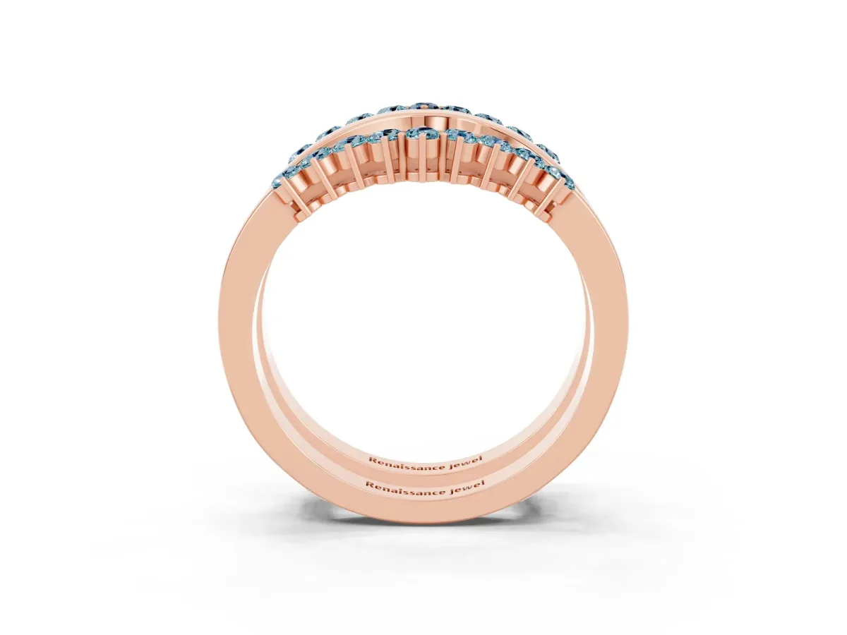 Round Aquamarine Chevron Contour Band with Prong Setting Rose gold