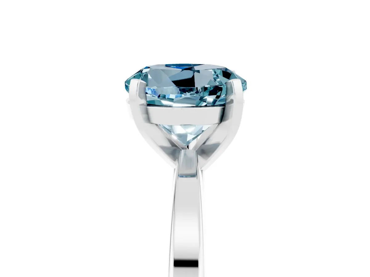Round Cut Aquamarine Solitaire Engagement Ring with Classic Band and Four-Prong Setting Silver