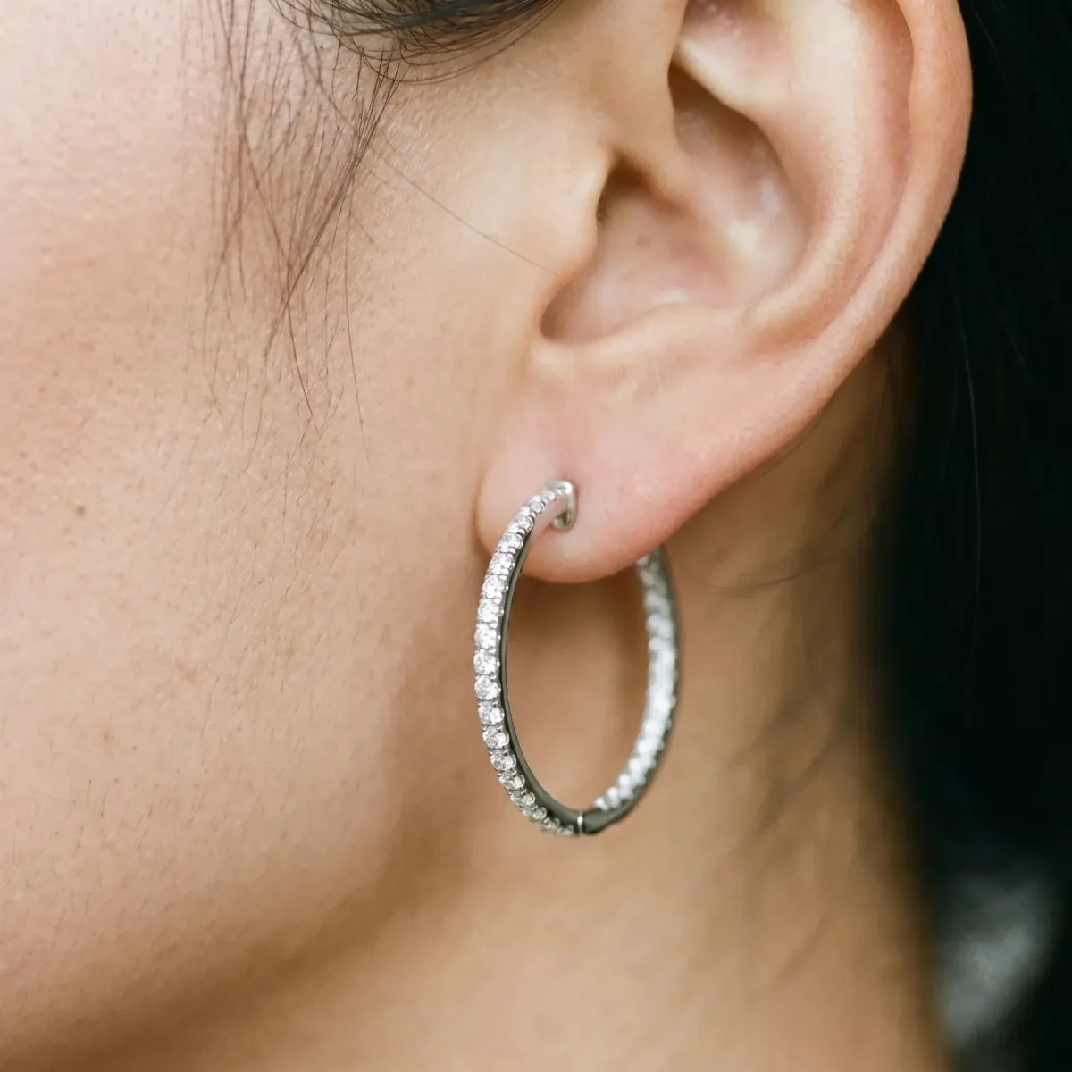 Round Diamond Pave Hoop Earrings with Channel Setting White gold