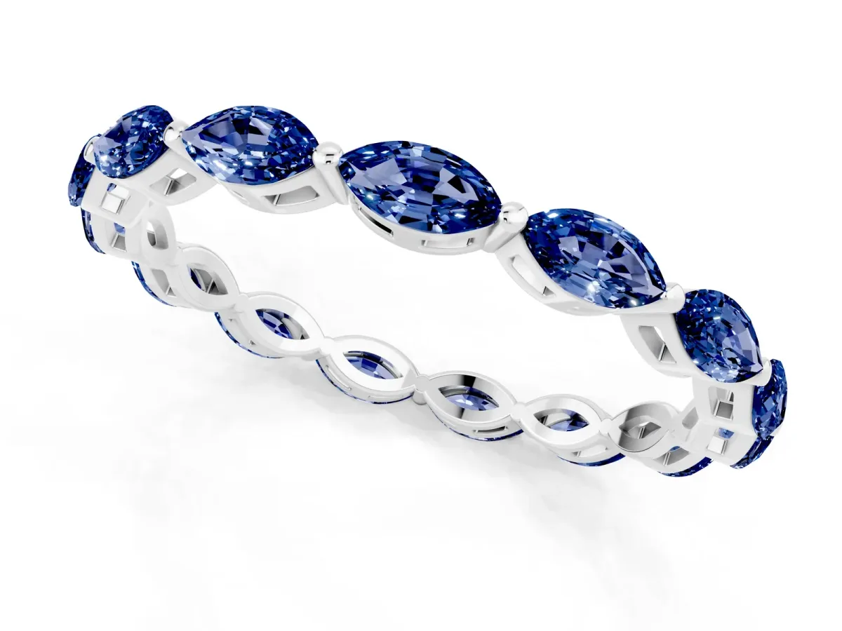 Marquise Blue Sapphire Eternity Band with U-Prong Setting White gold