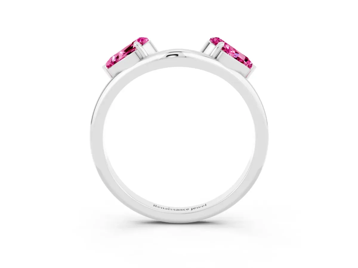 Two-Stone Pear Pink Sapphire Bypass Ring with Prong Setting Platinum