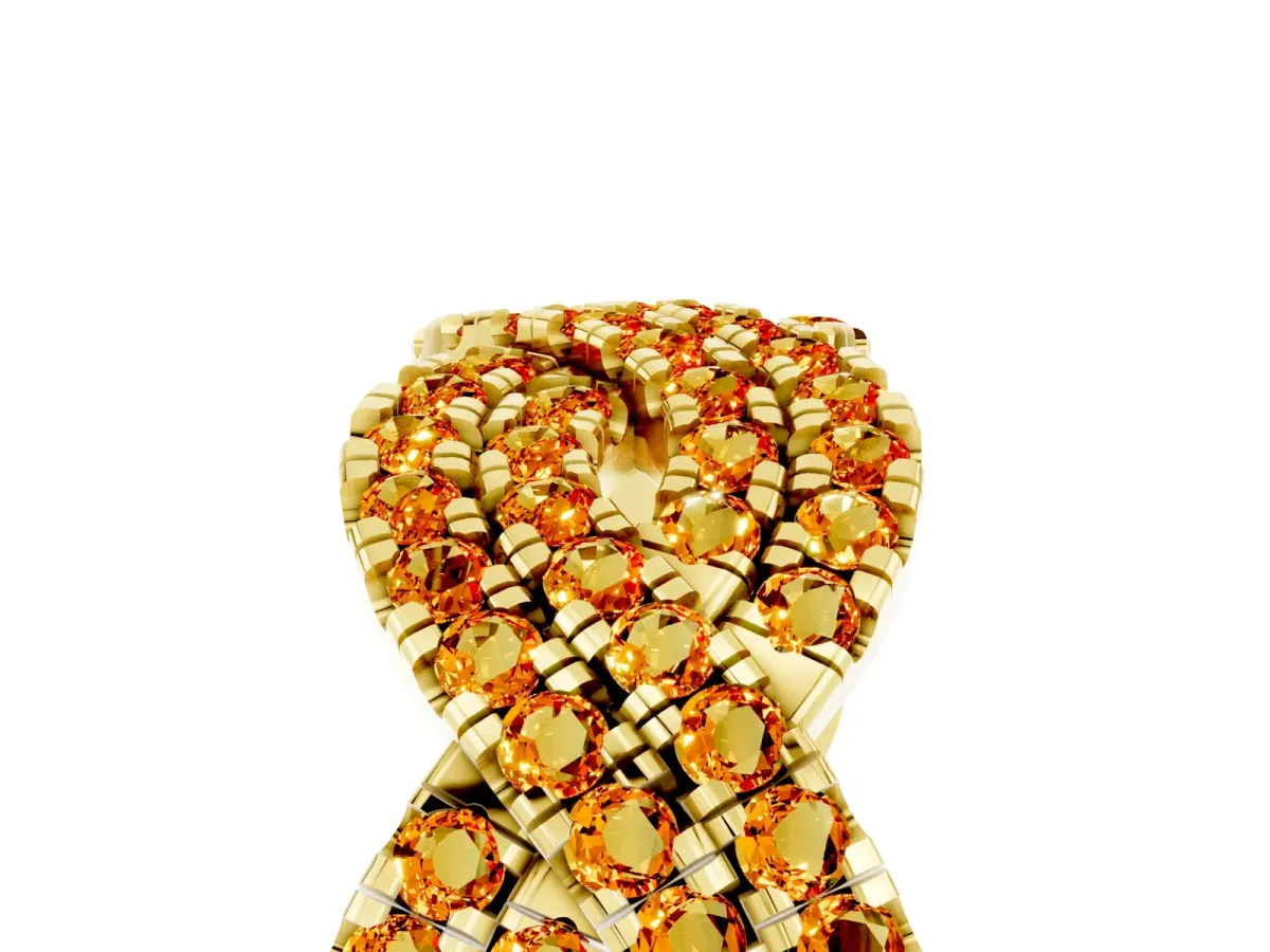 Pavé Round Citrine Infinity Twist Band with Shared Prong Setting Yellow gold