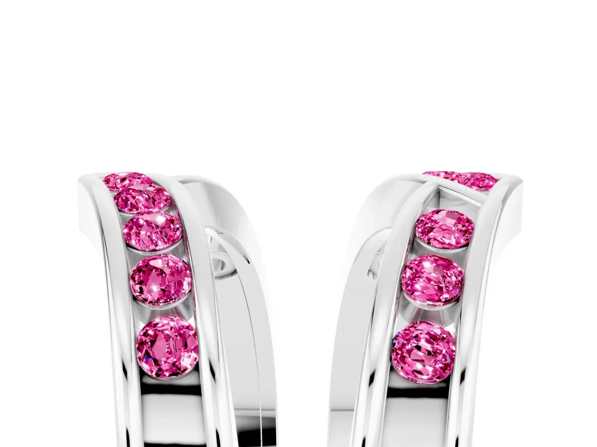 Round Pink Sapphire Channel-Set Chevron Band Platinum