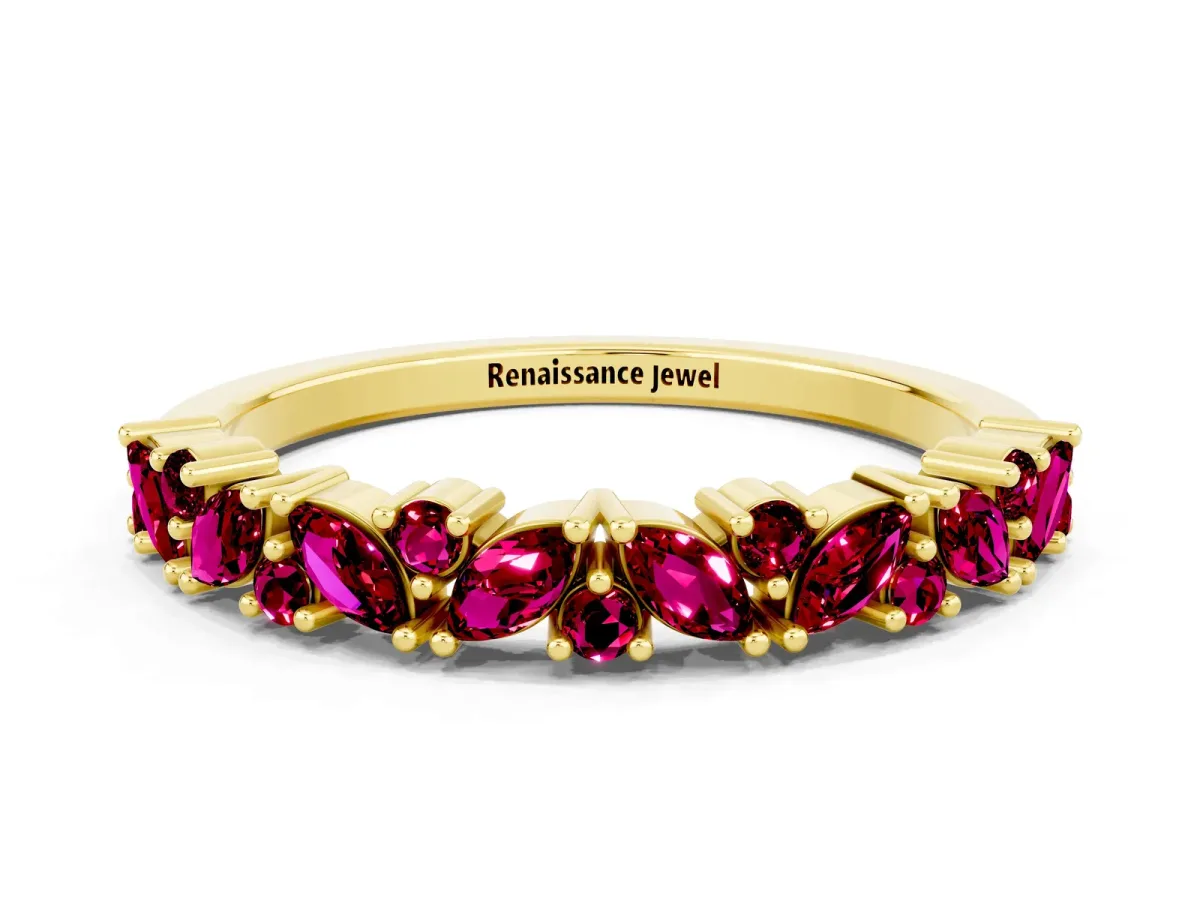 Marquise and Round Garnet Vine Eternity Band with Prong Setting Yellow gold