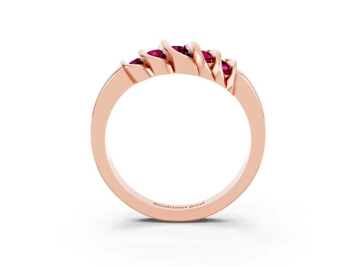 Round Garnet Multi-Row Crossover Band Rose gold