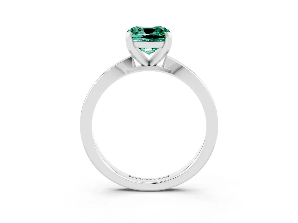 Cushion Cut Green Sapphire Solitaire Engagement Ring with Classic Band and Four-Prong Setting Silver