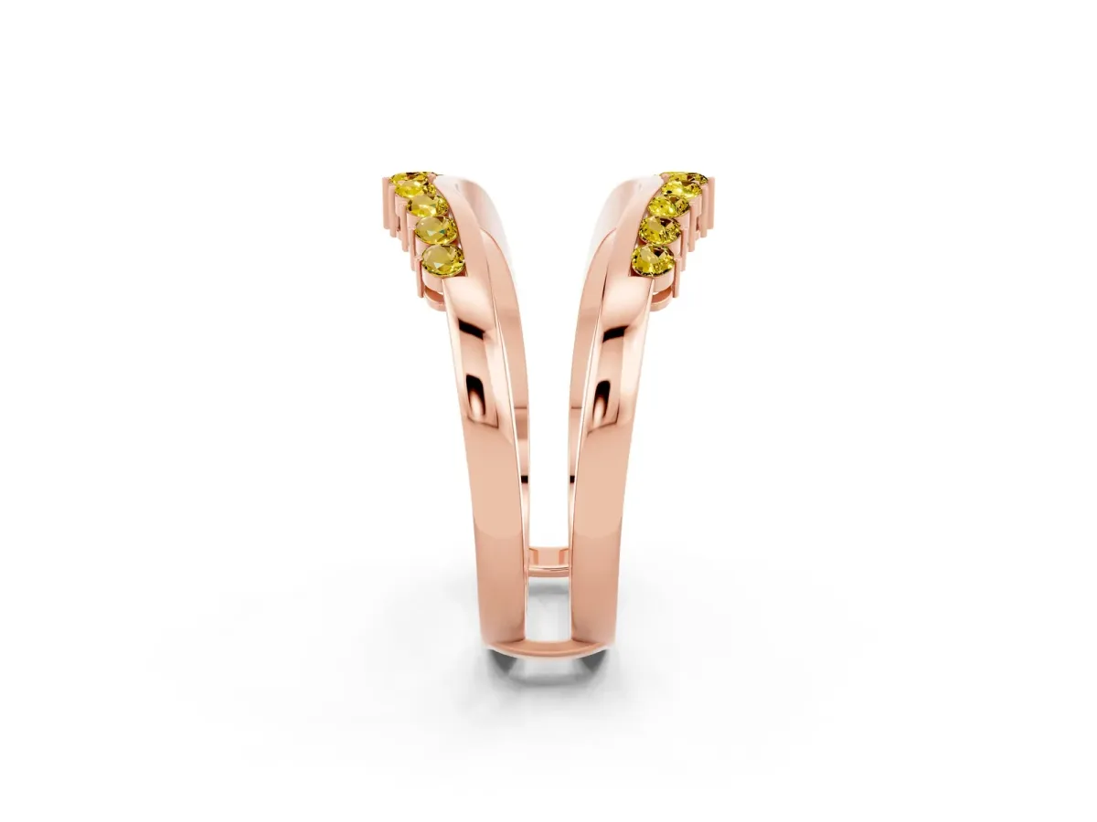 Round Yellow Sapphire Chevron Contour Band with Prong Setting Rose gold