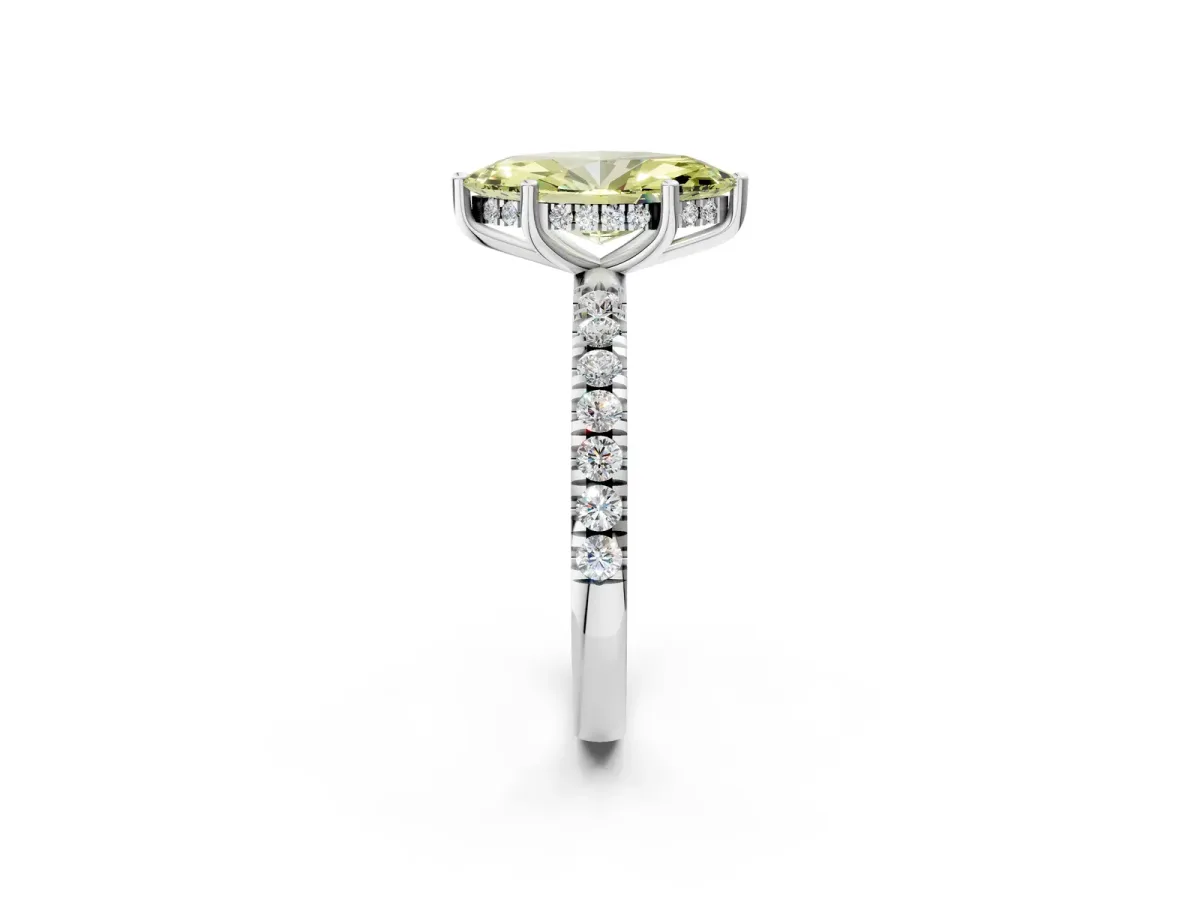 Fancy Yellow Marquise Cut Diamond Pave Band Solitaire Ring with Round and Prong Setting Silver