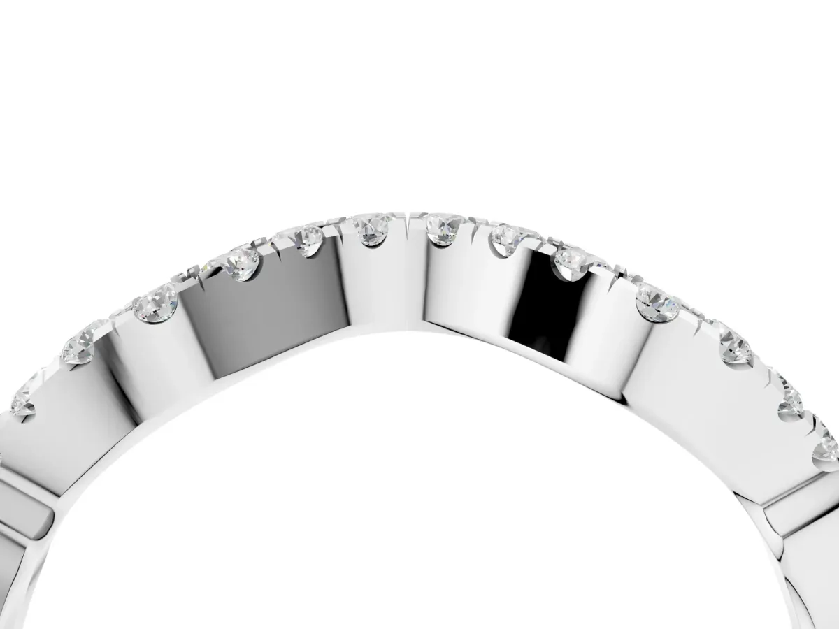 Curved Pavé Round Diamond Eternity Band with U-Prong Setting White gold