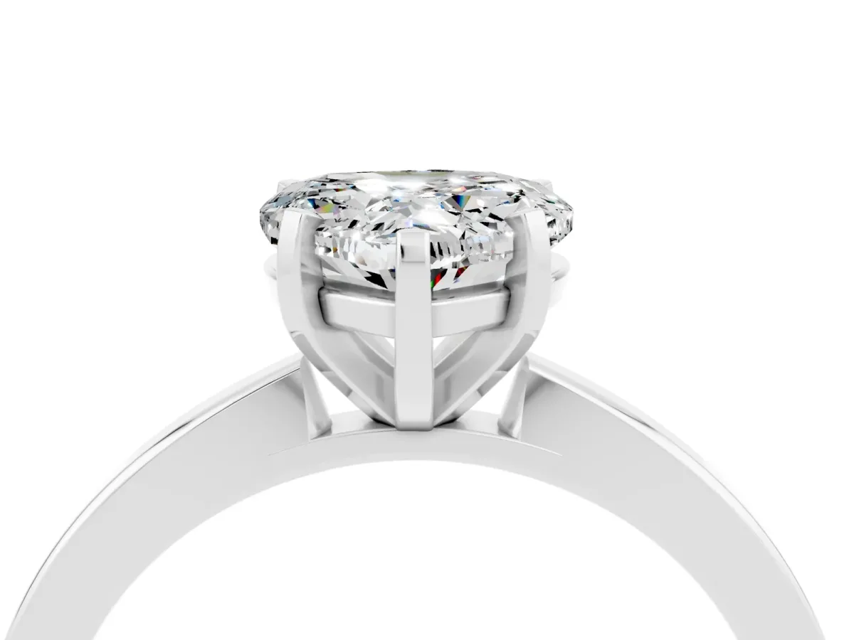 Heart Cut Moissanite Solitaire Engagement Ring with Classic Band and Four-Prong Setting Silver