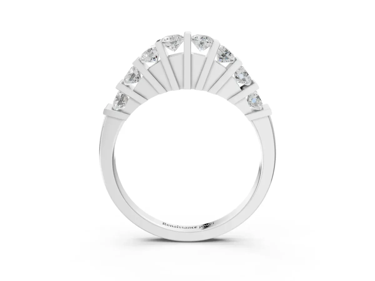 Channel Set Round Diamond Half Eternity Band with Bar Prong Setting White gold