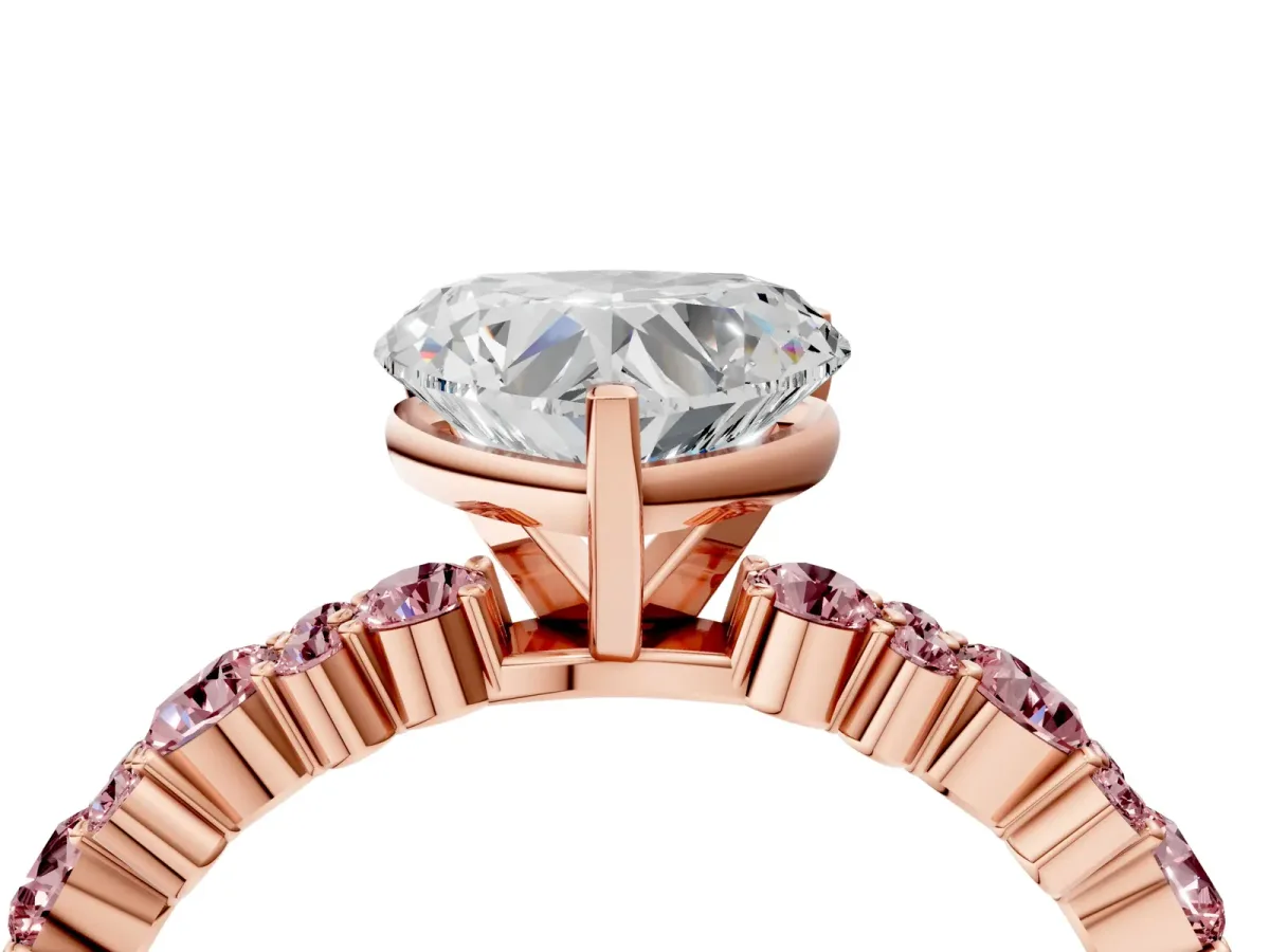 Heart Cut Diamond Side Stone Solitaire Ring with Round Morganite and Four-Prong Setting Rose gold