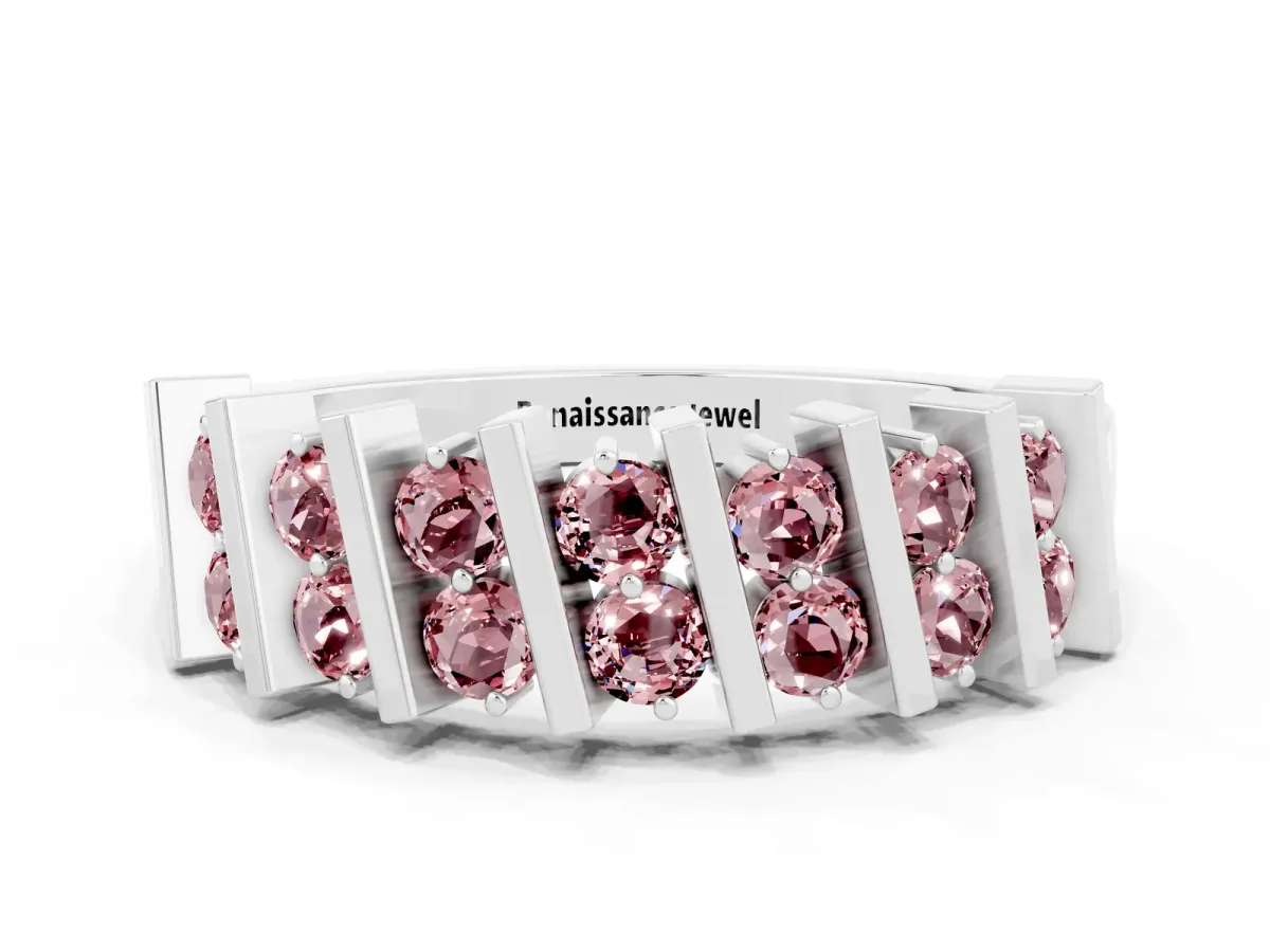 Channel Set Round Morganite Anniversary Band with Vertical Prongs Silver