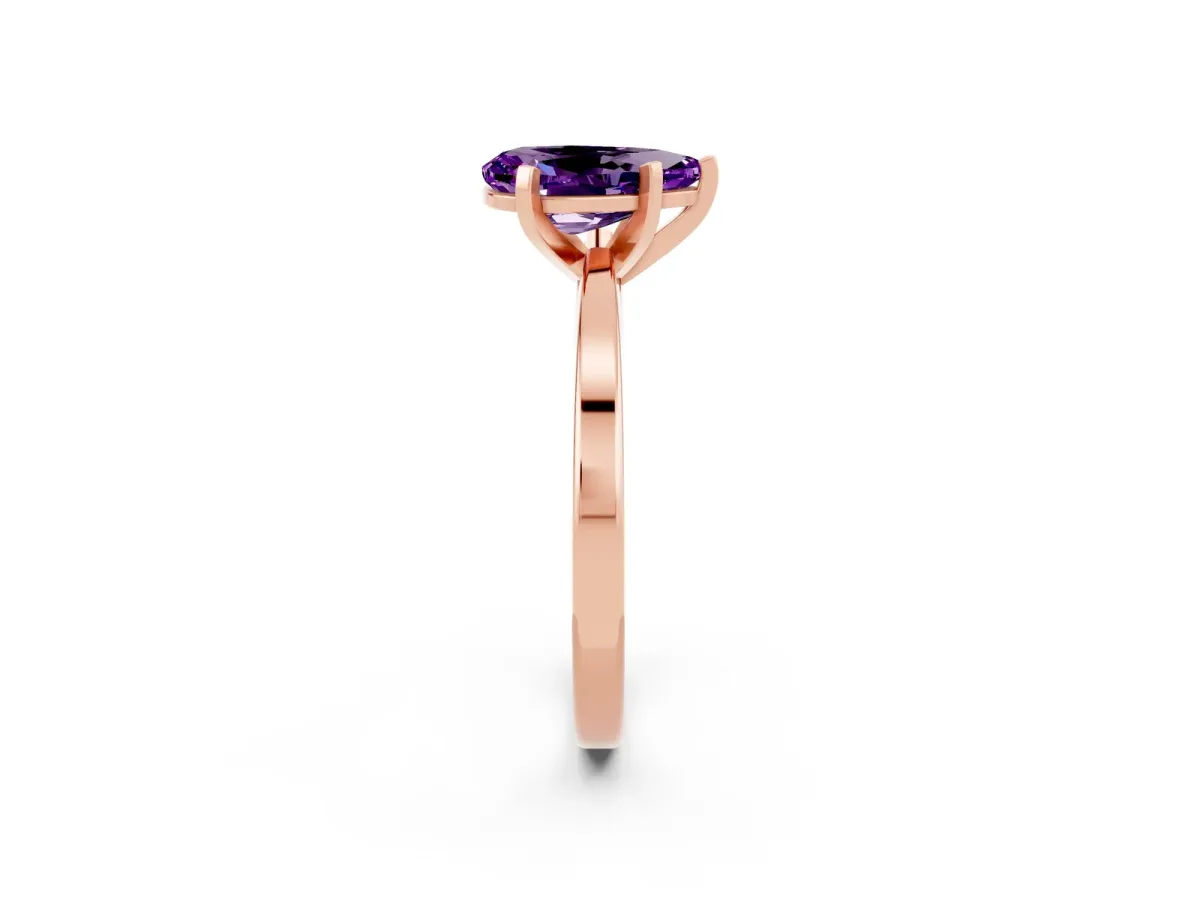 Pear Cut Amethyst Solitaire Engagement Ring with Classic Band and Four-Prong Setting Rose gold