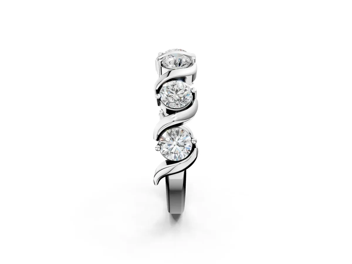 Round Diamond Half Eternity Band with Wave Prong Setting White gold