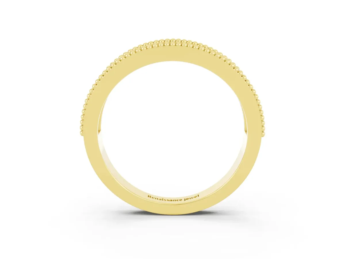 Round Green Sapphire Twist Milgrain Band with Bezel Setting Yellow gold
