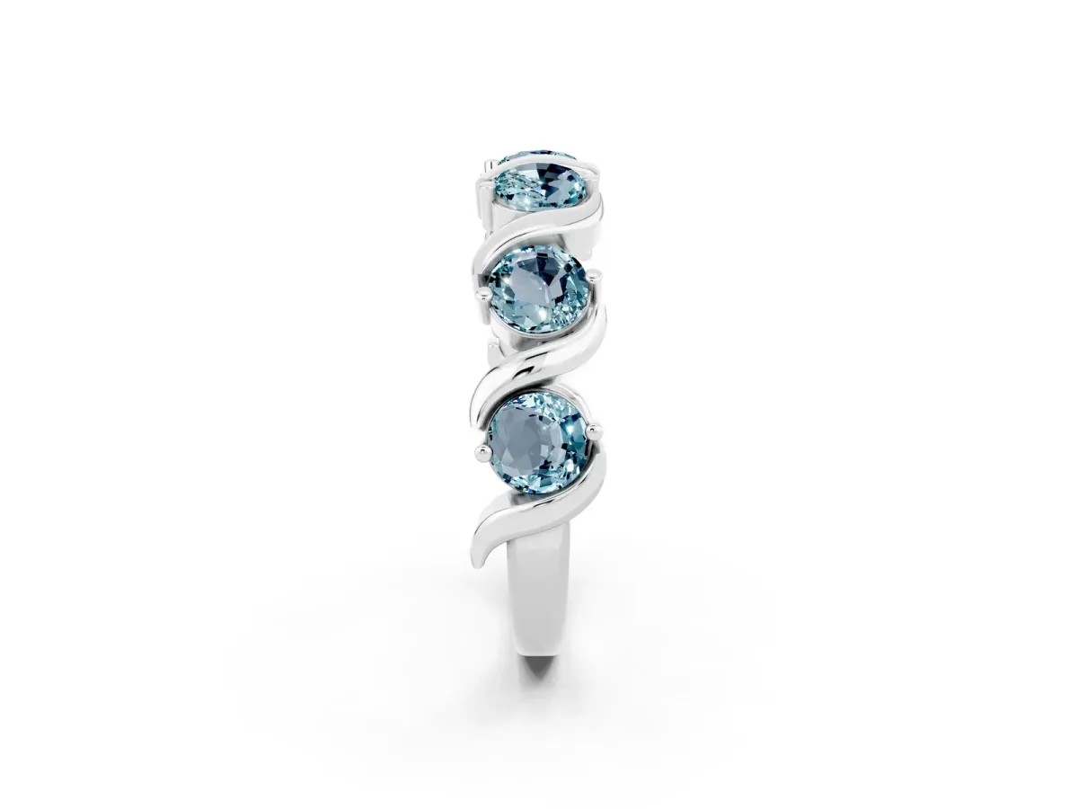 Round Aquamarine Half Eternity Band with Wave Prong Setting White gold