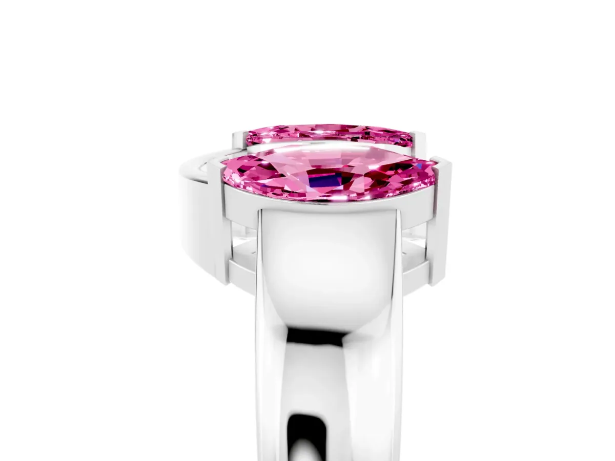 Marquise Pink Sapphire Open Band Ring with Tension Setting White gold
