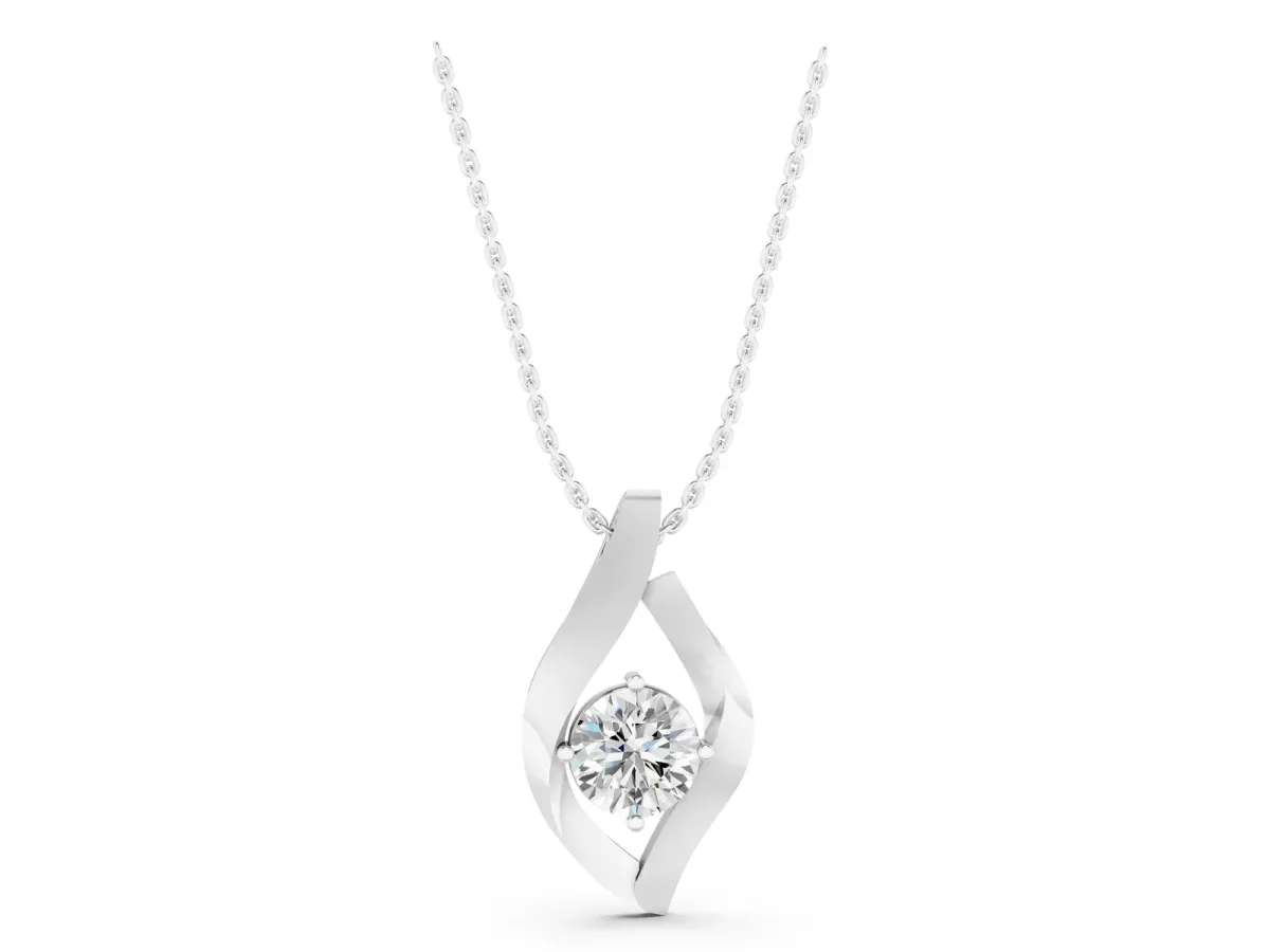 Round Diamond Bezel-Set Leaf Pendant White gold