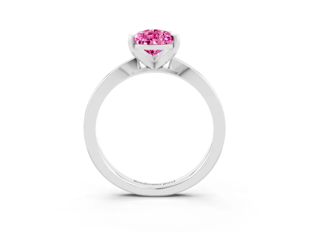Pear Cut Pink Sapphire Solitaire Engagement Ring with Classic Band and Four-Prong Setting Platinum