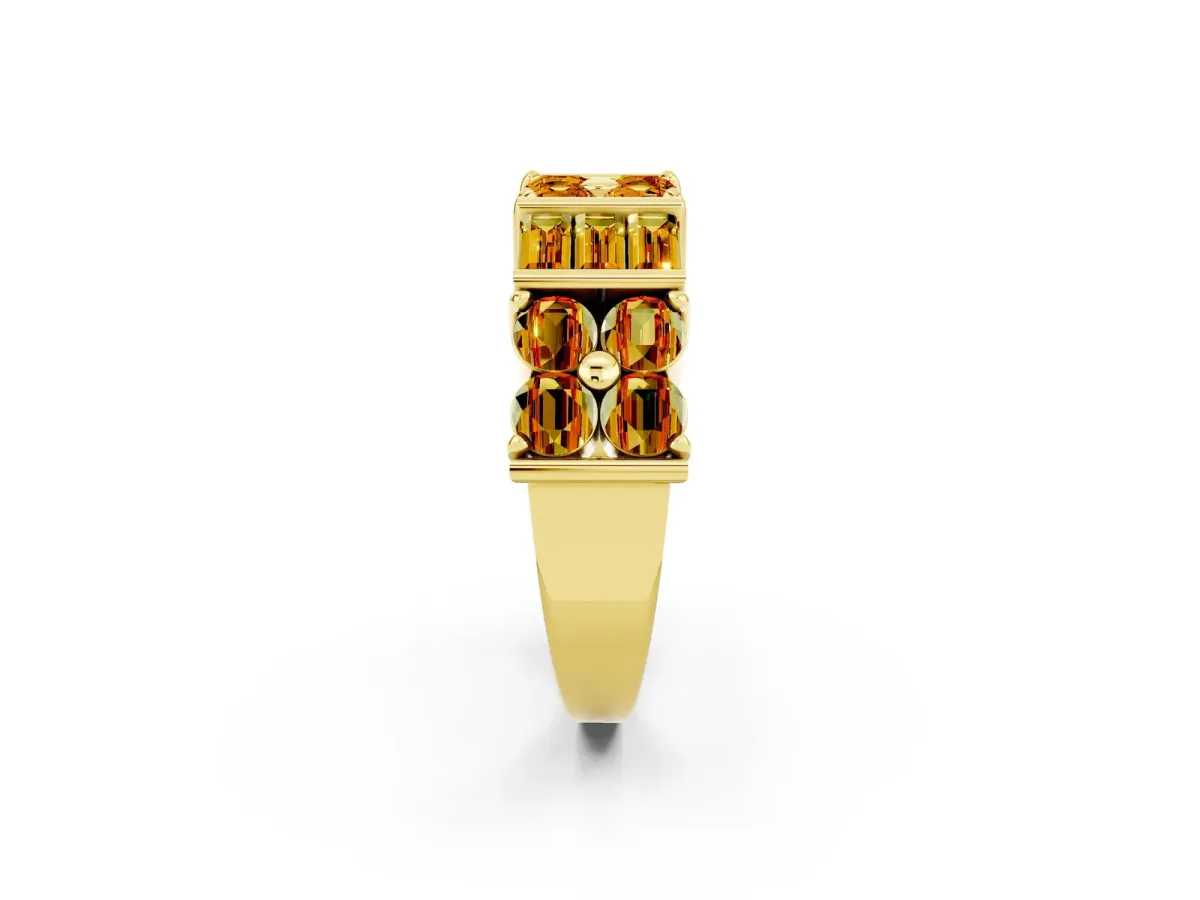 Channel Set Round and Baguette Citrine Anniversary Band with Prong Setting Yellow gold