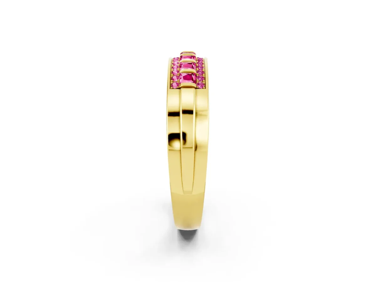 Bar-Set Princess Cut Pink Sapphire Pavé Band Yellow gold