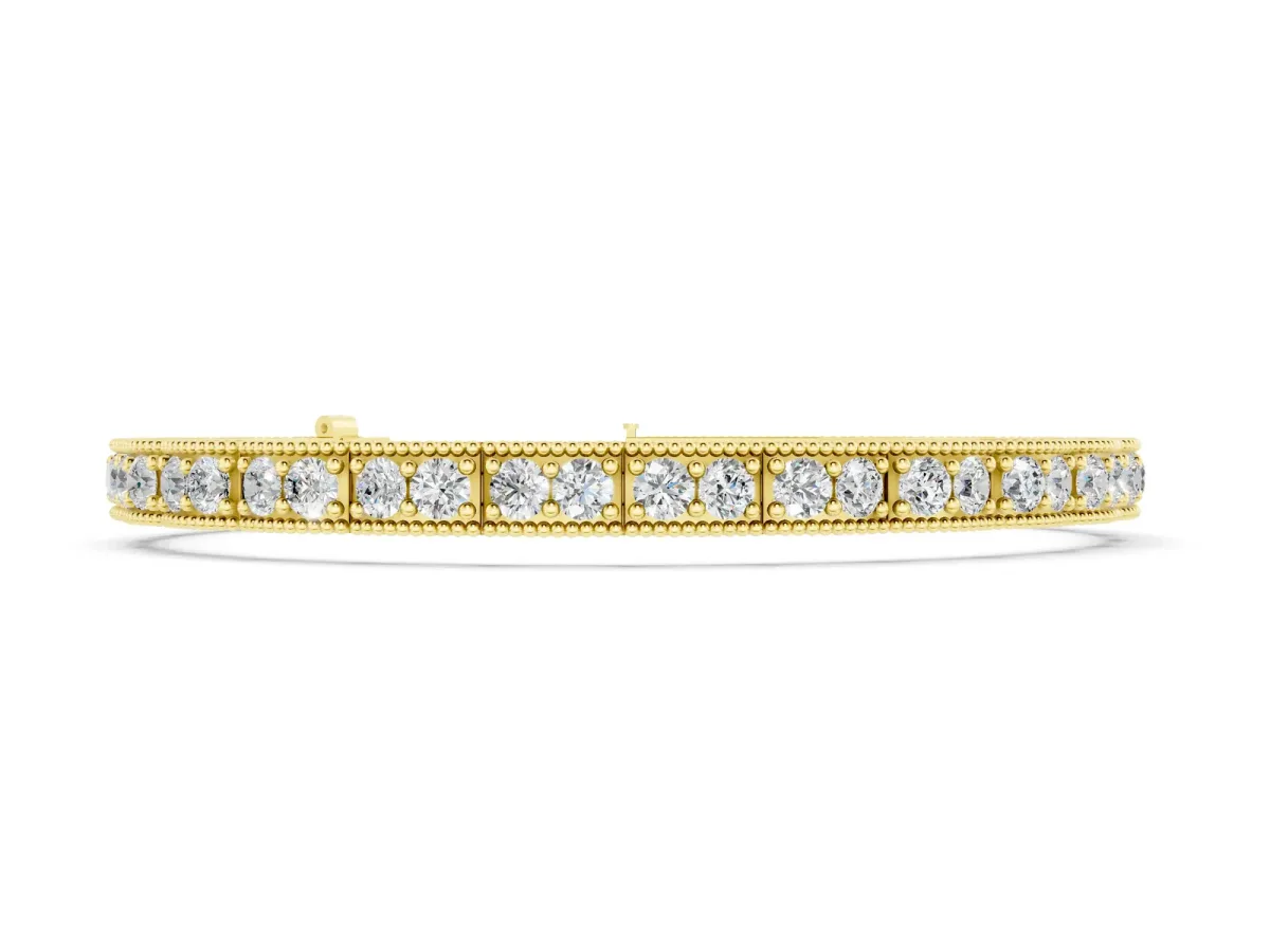 Round Cut Milgrain Tennis Bracelet with Box Setting Yellow gold