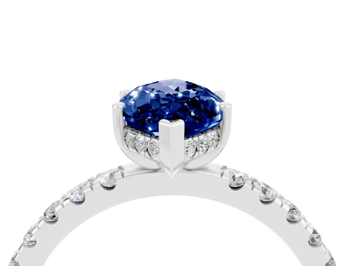 Marquise Cut Blue Sapphire Pave Band Solitaire Ring with Round and Prong Setting Platinum
