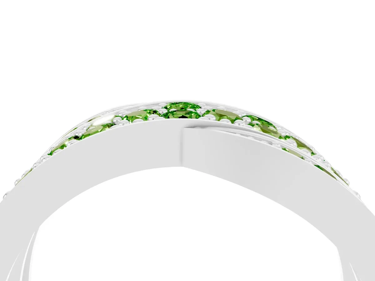 Pavé Round Peridot Crossover Band with Bead Prong Setting Silver