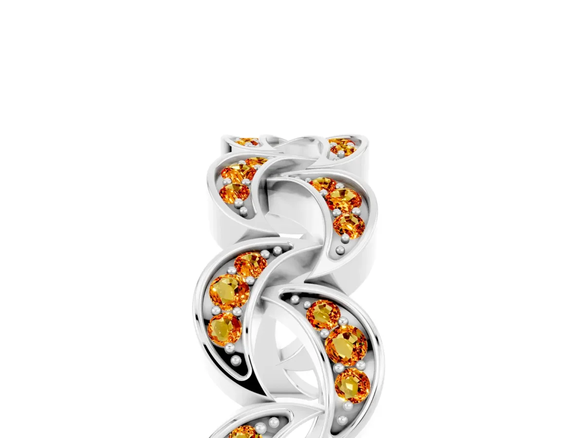 Pavé Round Citrine Interlocking Eternity Band with Bezel Prong Setting Platinum
