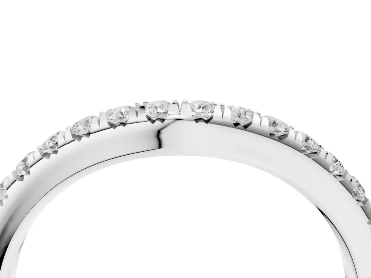 Round Diamond Pavé Curved Band with Shared Prong Setting Platinum