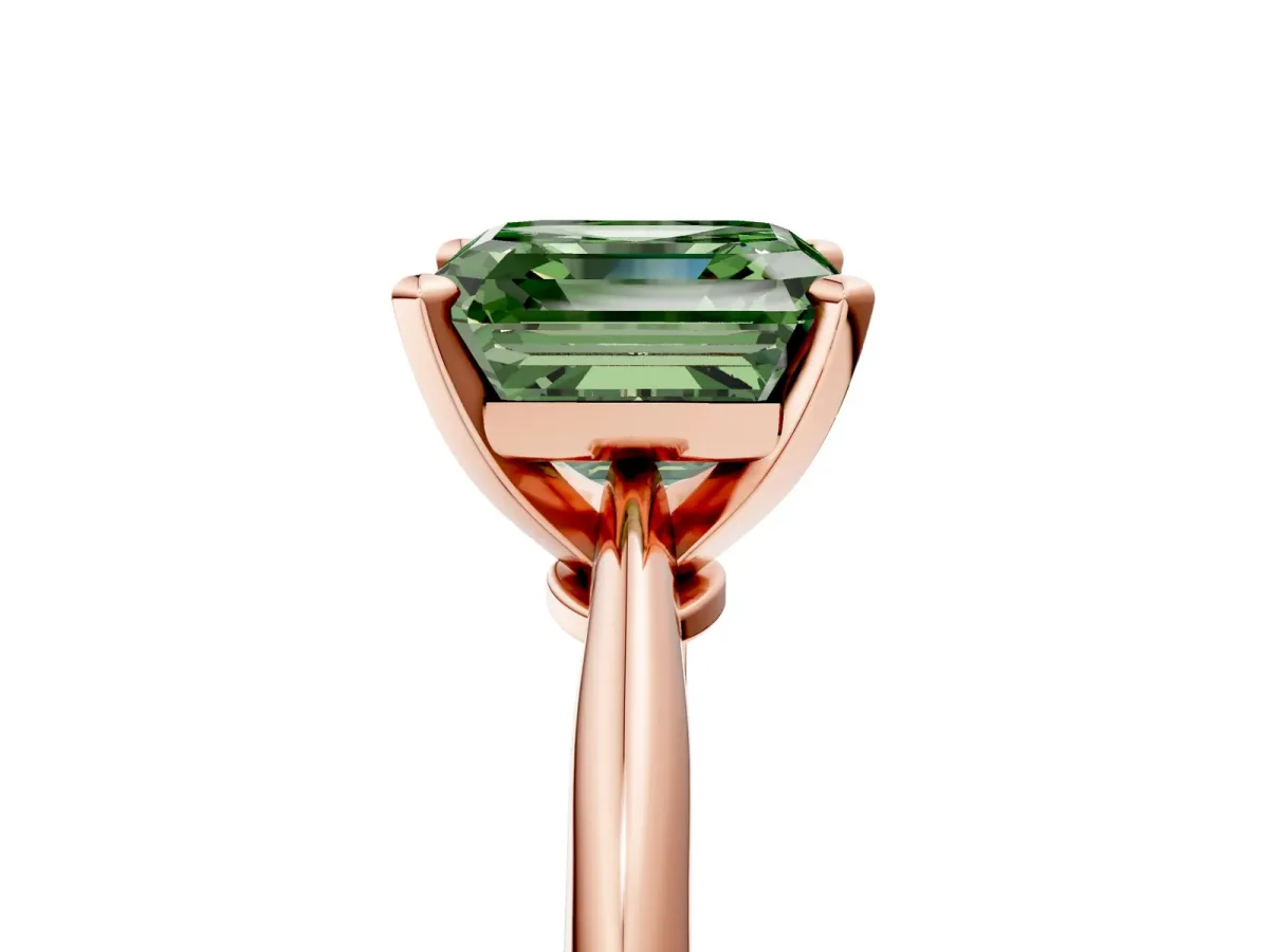 Fancy Green Asscher Cut Diamond Solitaire Engagement Ring with Classic Band and Four-Prong Setting Rose gold