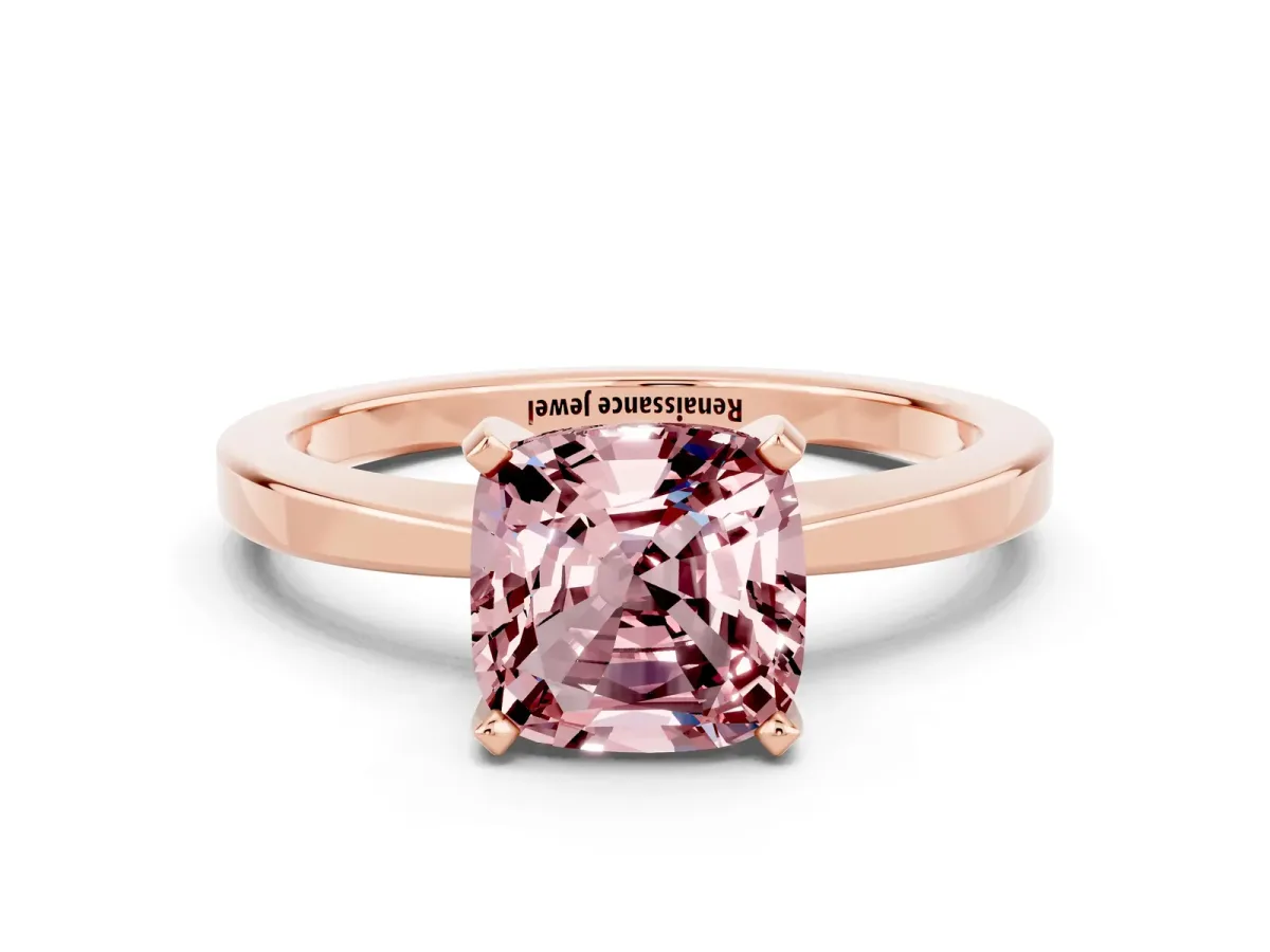 Cushion Cut Morganite Solitaire Engagement Ring with Classic Band and Four-Prong Setting Rose gold