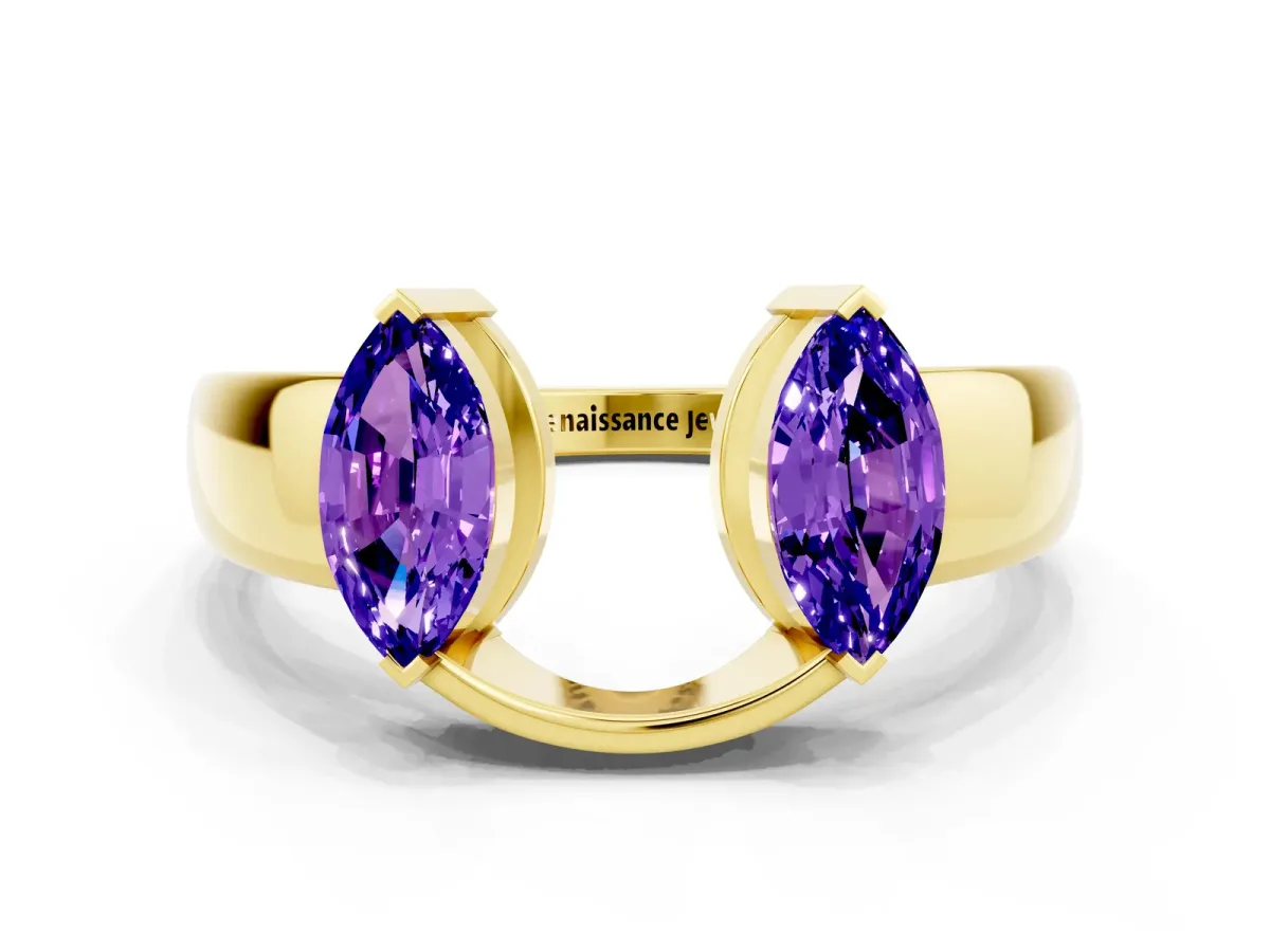 Marquise Tanzanite Open Band Ring with Tension Setting Yellow gold