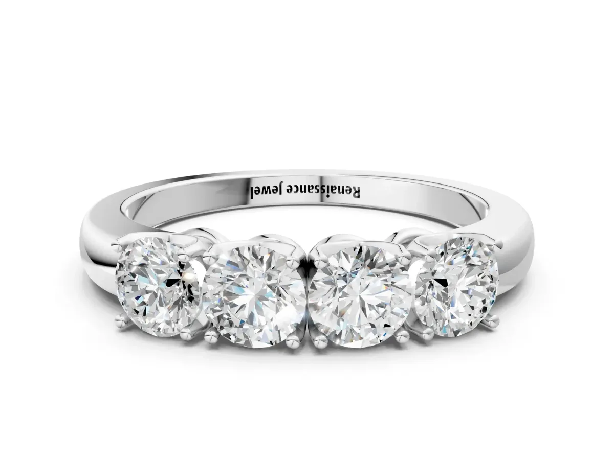 Four-Stone Round Cut Diamond Prong-Set White Gold Band Silver