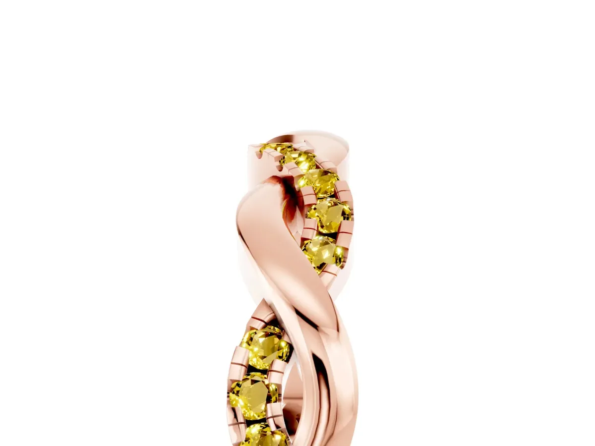 Round Yellow Sapphire Twist Eternity Band with Pavé Setting Rose gold