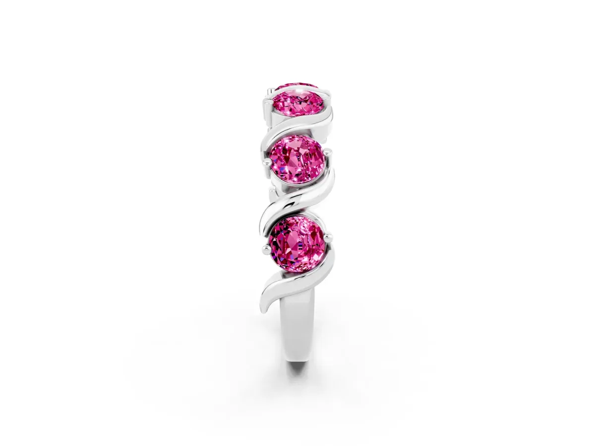 Round Pink Sapphire Half Eternity Band with Wave Prong Setting Platinum