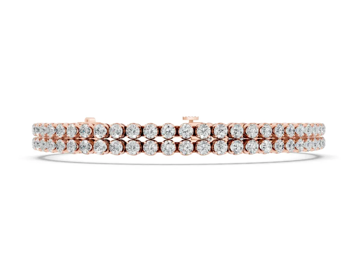 Double Row Round Diamond Tennis Bracelet with Prong Setting Rose gold
