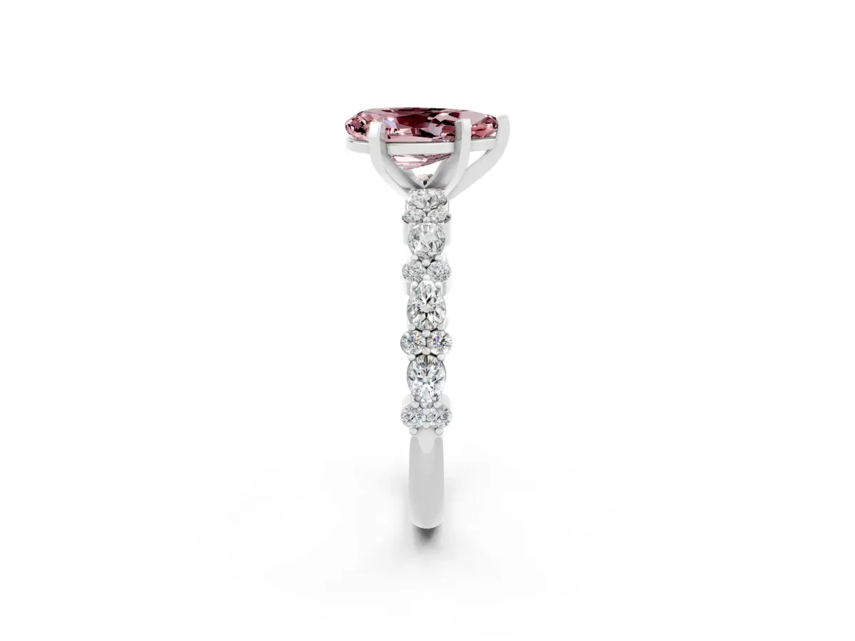 Pear Cut Morganite Side Stone Solitaire Ring with Round and Four-Prong Setting Platinum