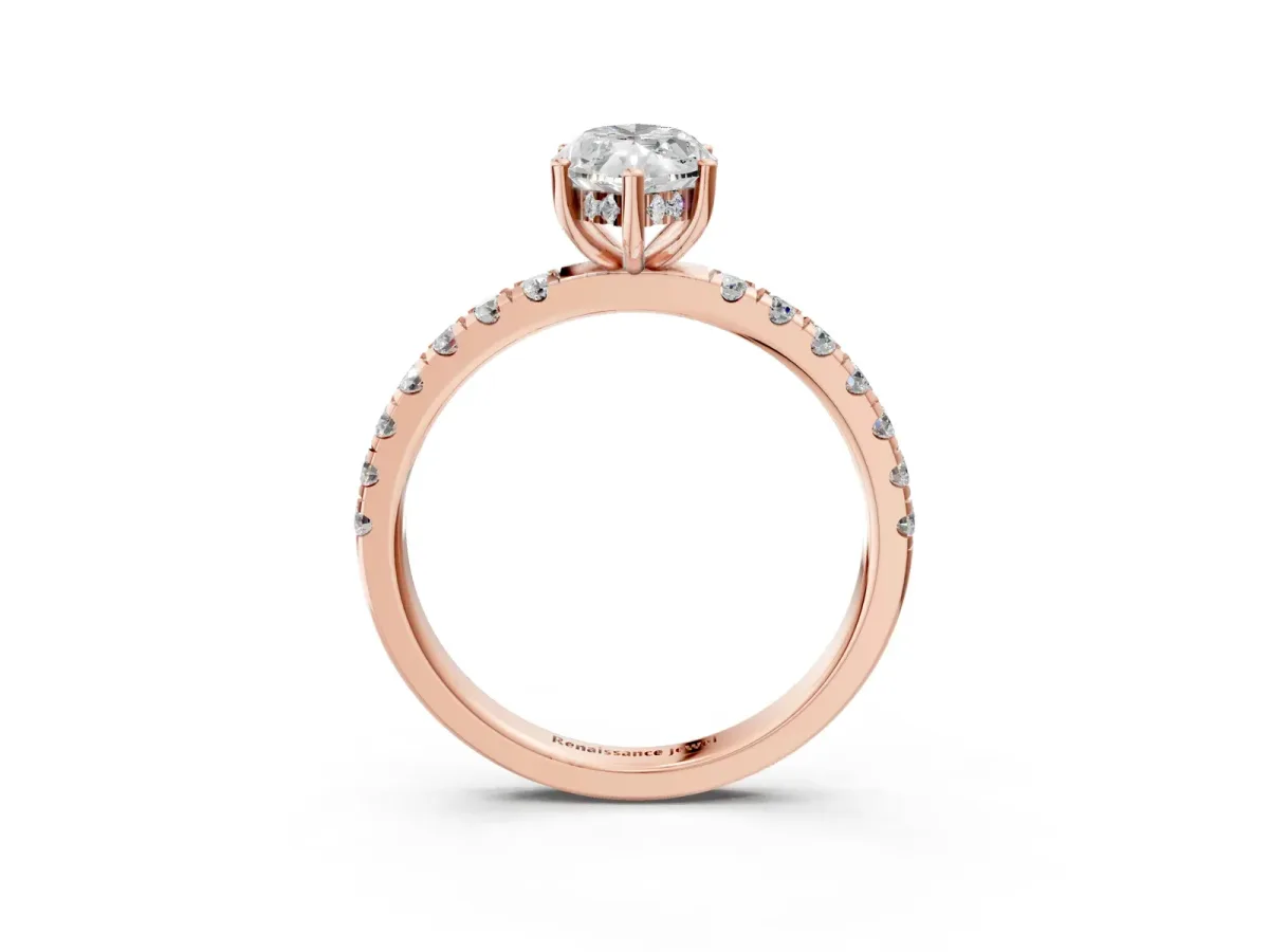 Marquise Cut Diamond Pave Band Solitaire Ring with Round and Prong Setting Rose gold