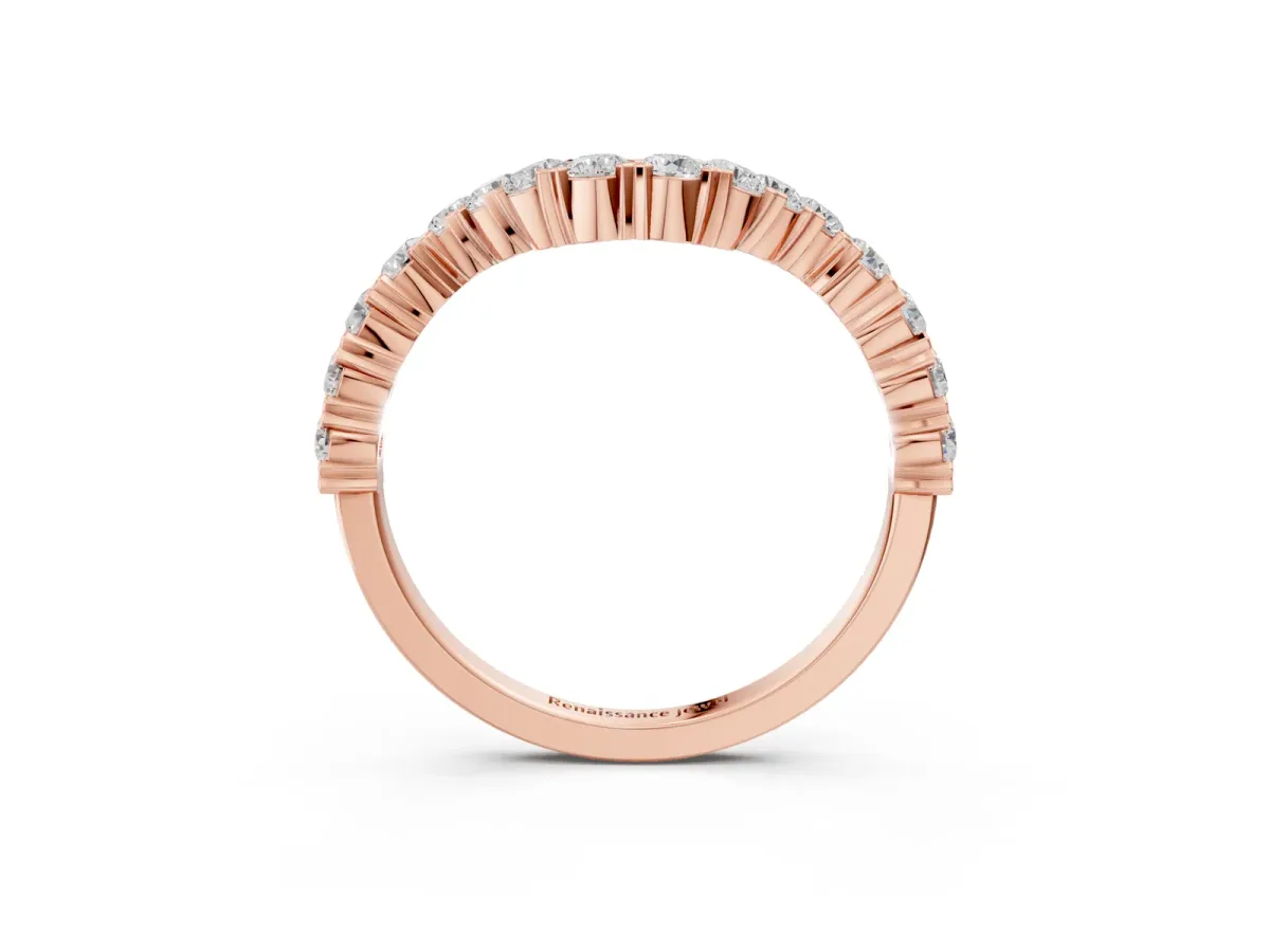 V-Shaped Diamond Round Cut Pavé Band with Prong Setting Rose gold