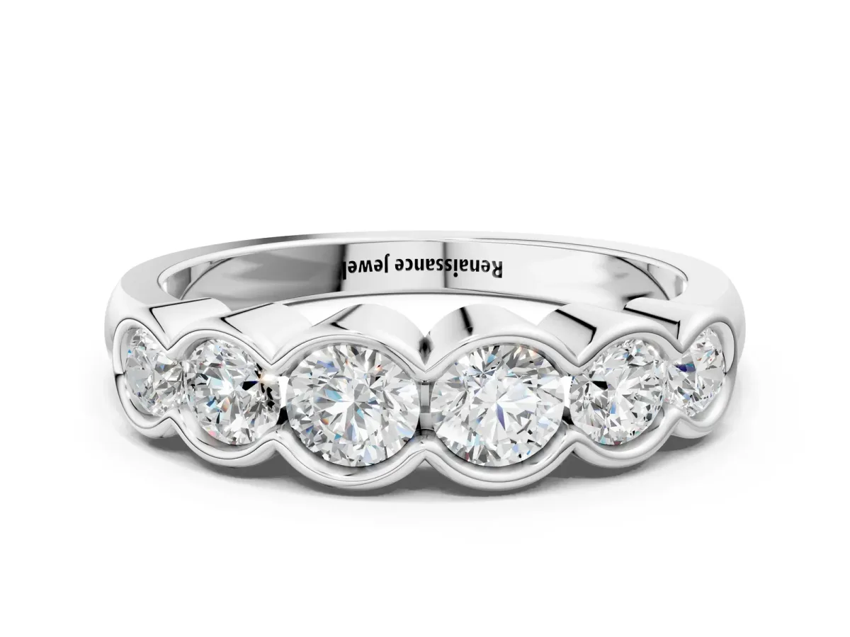 Round Diamond Scalloped Bezel Set Eternity Band Platinum