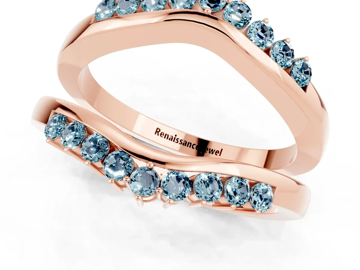 Round Aquamarine Chevron Contour Band with Prong Setting Rose gold