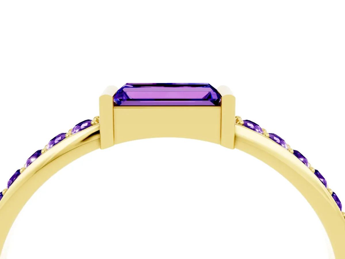 Baguette Tanzanite Pavé Band with Bar Setting Yellow gold