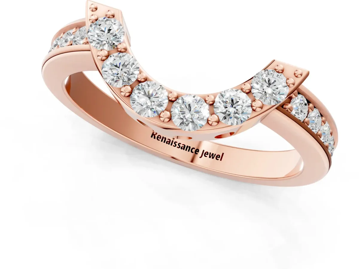 U-Shaped Pavé Round Diamond Contour Band with Shared Prong Setting Rose gold