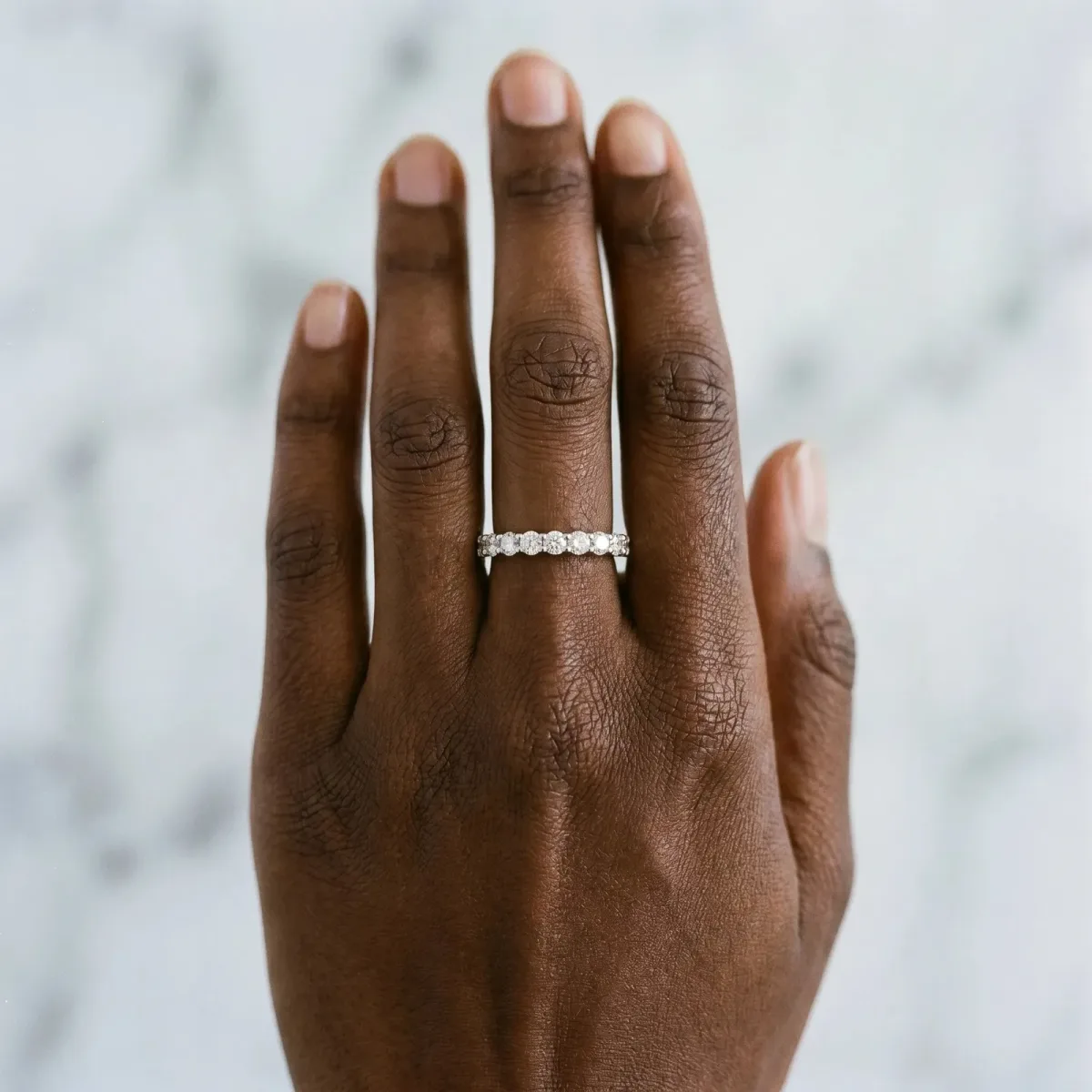 Round Diamond Half Eternity Prong Set Band White gold