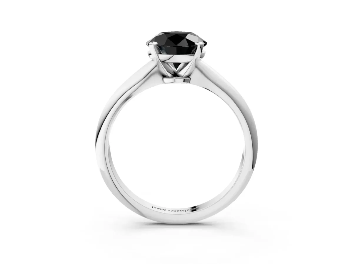 Fancy Black Round Cut Diamond Solitaire Engagement Ring with Classic Band and Four-Prong Setting Silver